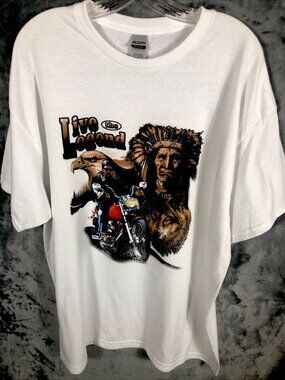 Men’s T-Shirt Living The Legend Indian Biker Eagle Theme Size Adult Extra Large